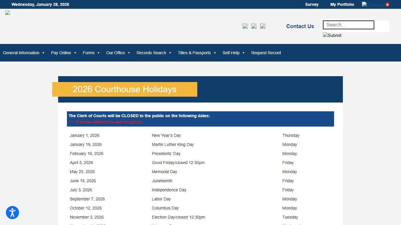 2026 Courthouse Holidays – Hamilton County Clerk of Courts
