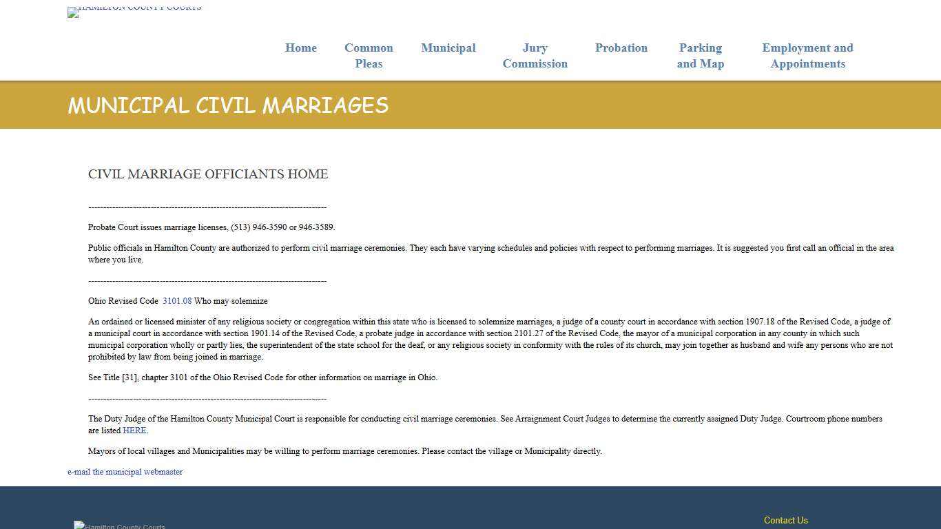 Municipal Civil Marriages Hamilton County Courts